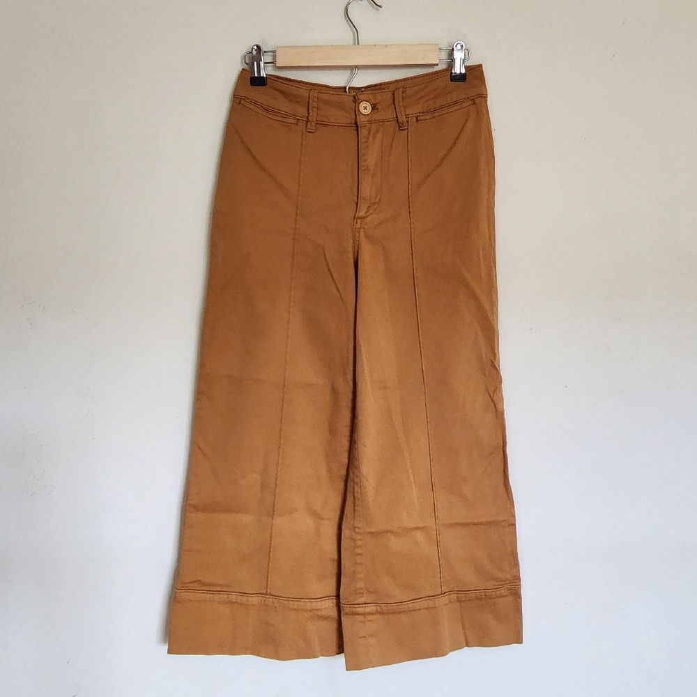 Chino by Anthropologie High-Rise Wide-leg Crop Pants in a Caramel Tone size 0P